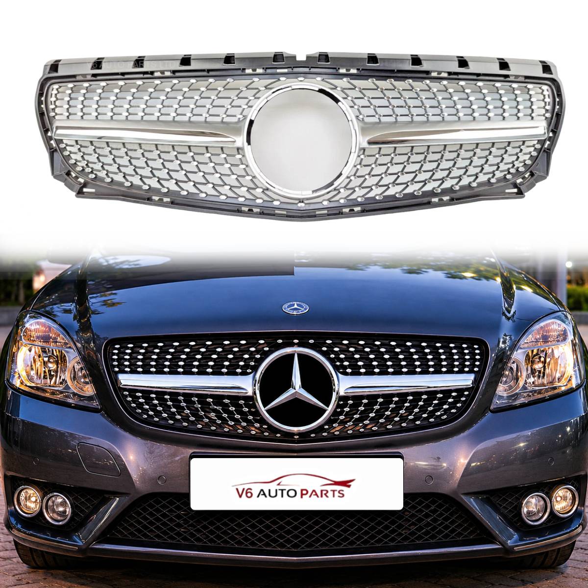 For Mercedes Benz B‑Class W246 Front Bumper Chrome Diamond Grille – Fits B180 & B250 (2011–2014)