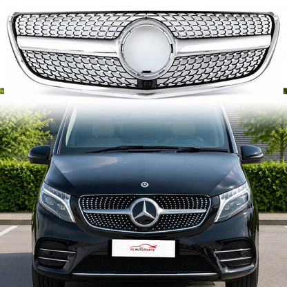 168CF Frontstoßstange Diamond Silver Grille für 2014–2022 Benz VITO BOX VAN W447 Chrom 
