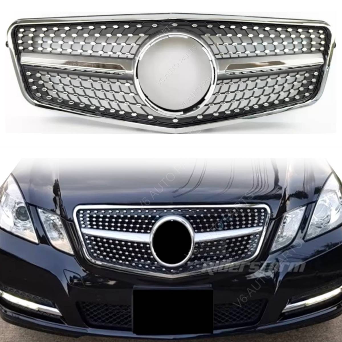 For Mercedes Benz E‑Class W212/S212 Diamond Front Bumper Grille – AMG E63 Style (2009–2013, E200–E500)