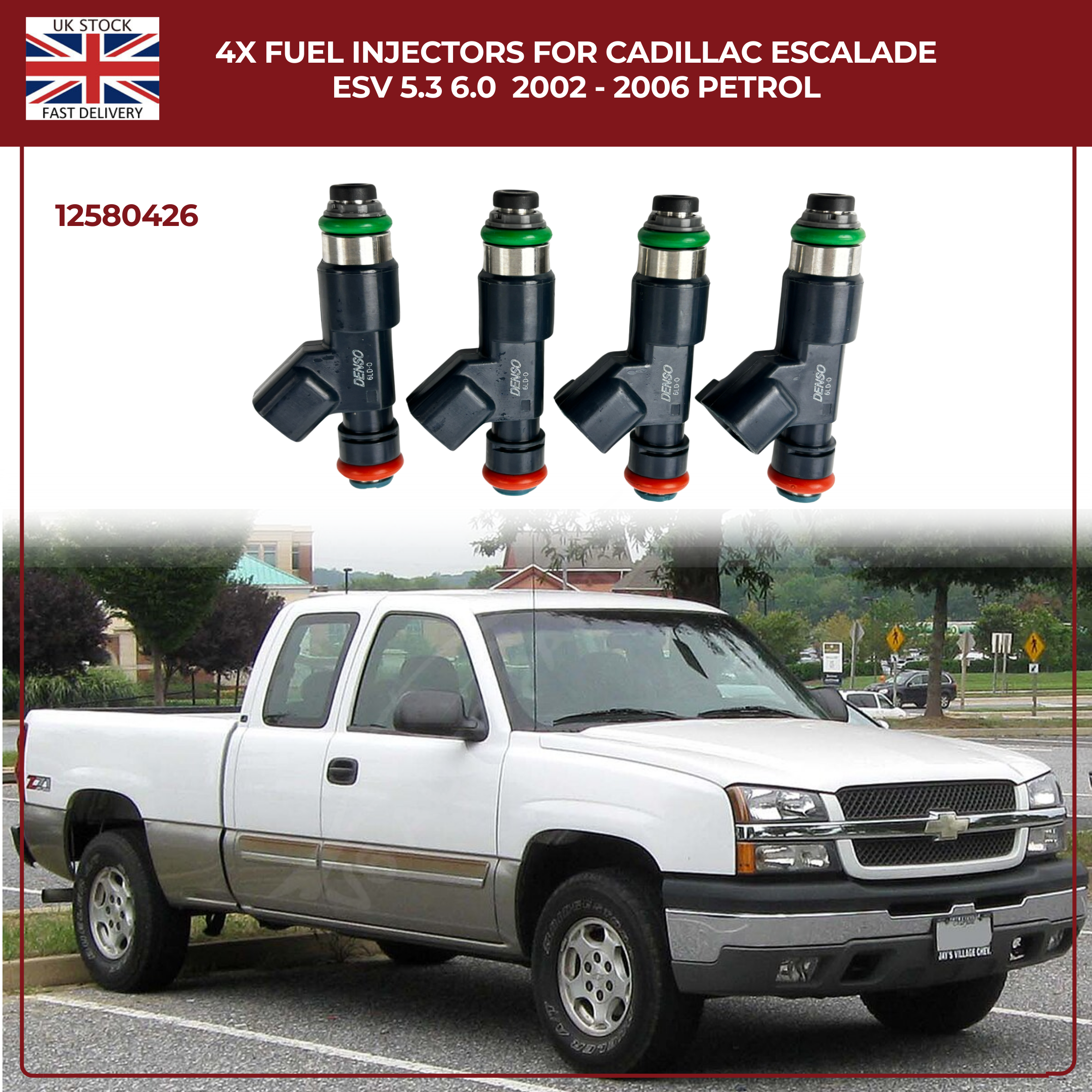 4× Fuel Injectors 12580426 – Fits 2002–2006 Cadillac Escalade ESV 5.3L & 6.0L Petrol Flex Fuel