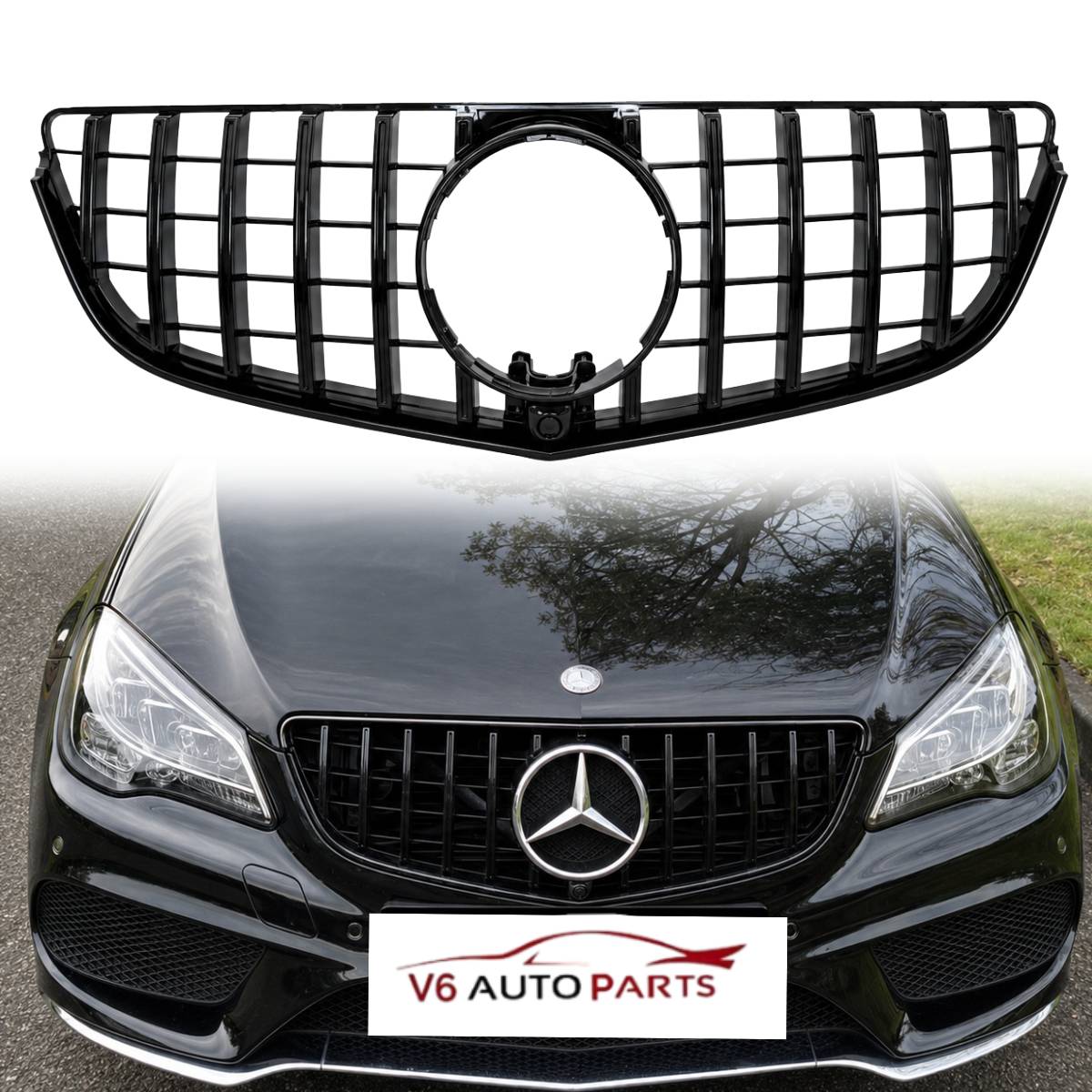 For Mercedes E-Class W207 GT Panamericana Front Bumper Grille – Gloss Black (E220, E300 | 2013–2016 Facelift)