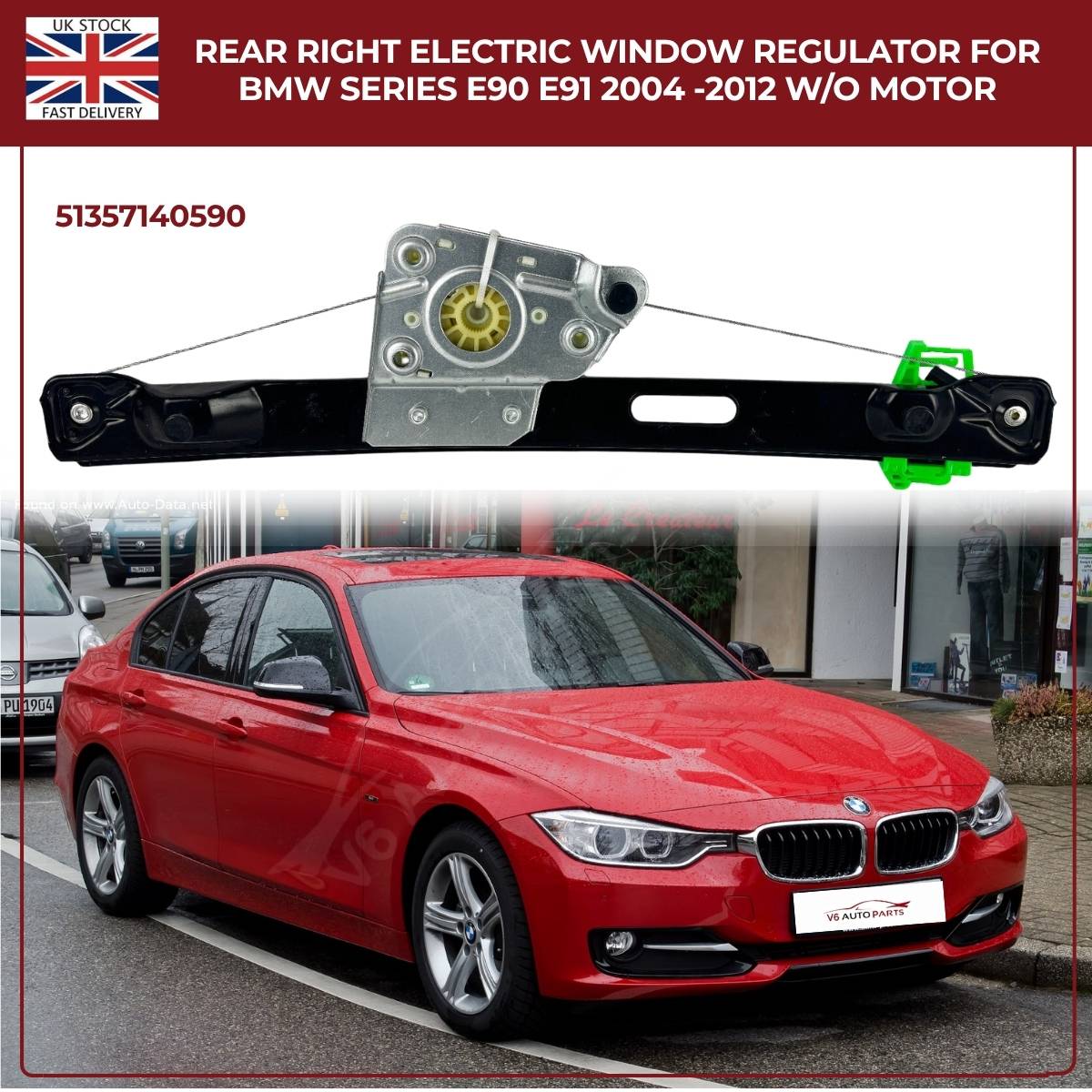 Image of BMW E90 E91 2004–2012 Rear Right Window Regulator Without Motor