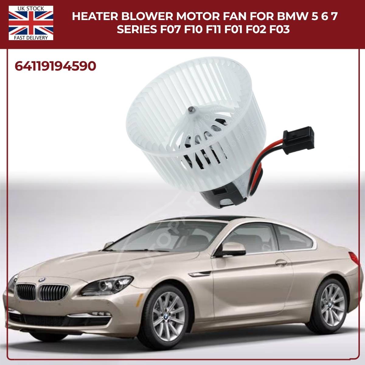 BMW Heater Blower Motor Fan RHD – 520d 525d 530d F10 F11 640d 650i F13 (64119194590)