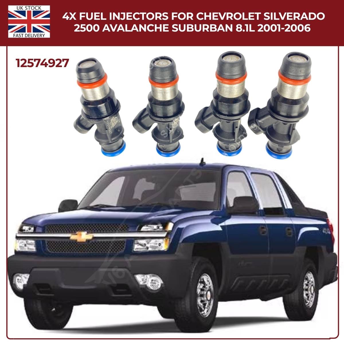 Set of 4 Fuel Injectors | Fits 2001–2006 Chevy Silverado 2500HD, Avalanche 2500, Suburban 2500 | 8.1L Vortec V8 OEM Replacement