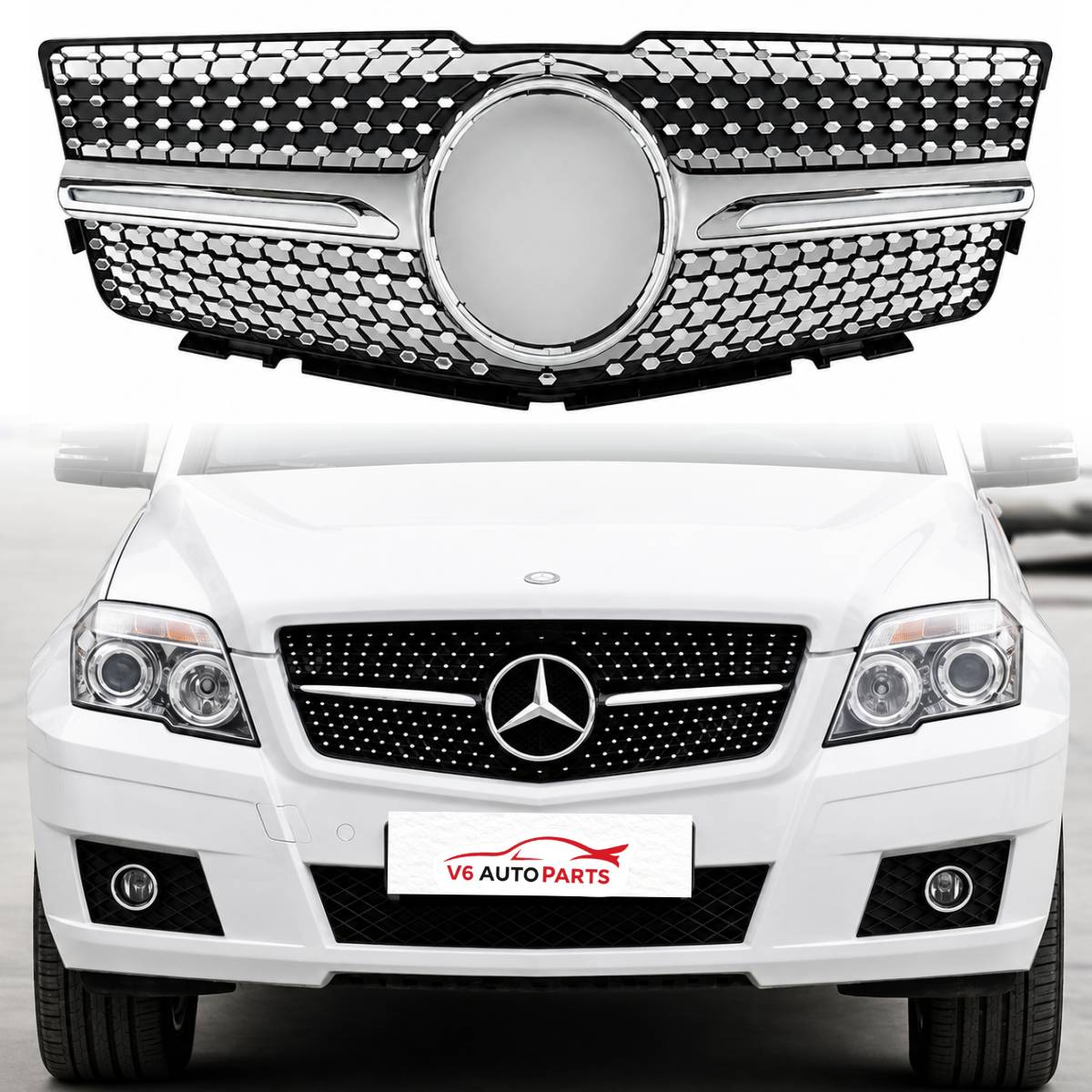 For Mercedes GLK‑Class X204 200CDI Front Radiator Grille (2008–2012 Pre‑Facelift, Chrome Finish)