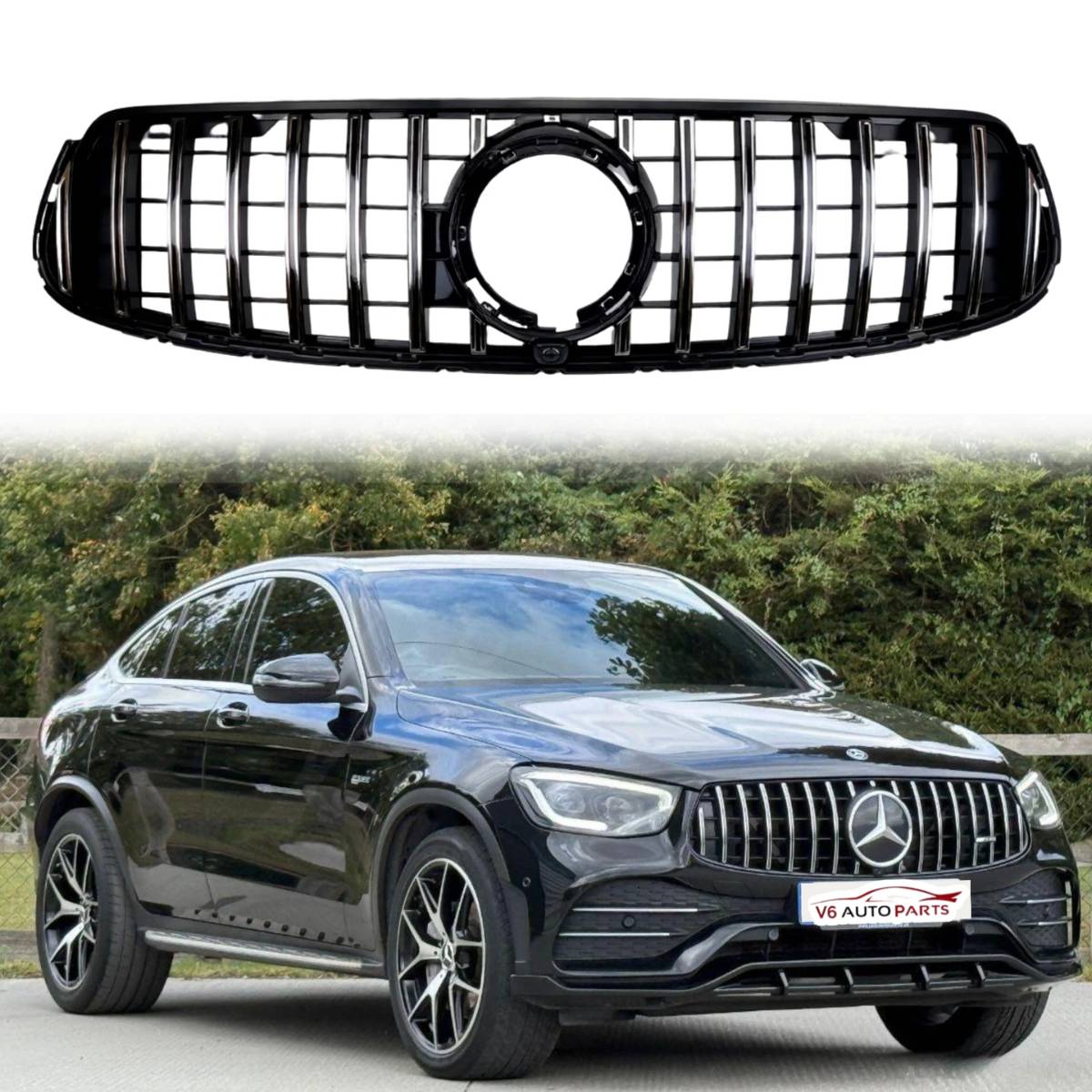 Front Bumper Chrome Slats GT Sport Grille | Fits 2019–2023 Mercedes-Benz GLC-Class W253/C253 Coupe GLC300 & GLC43 (Facelift)
