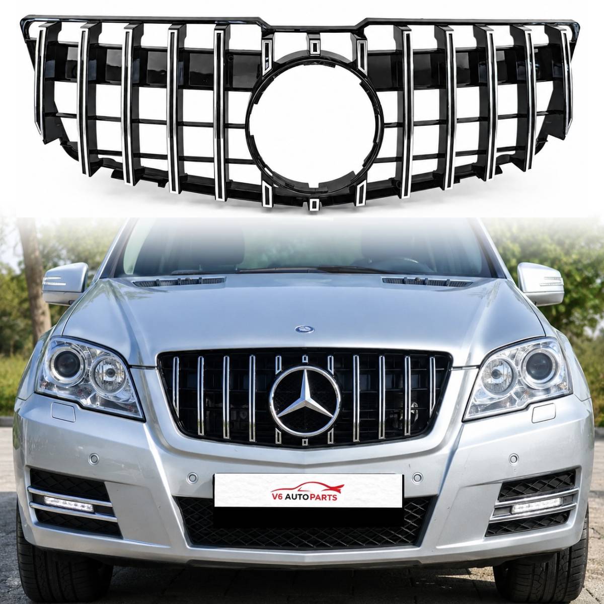 For Mercedes GLK-Class X204 Chrome Panamericana AMG GT-R Front Bumper Grille (2008–2012)
