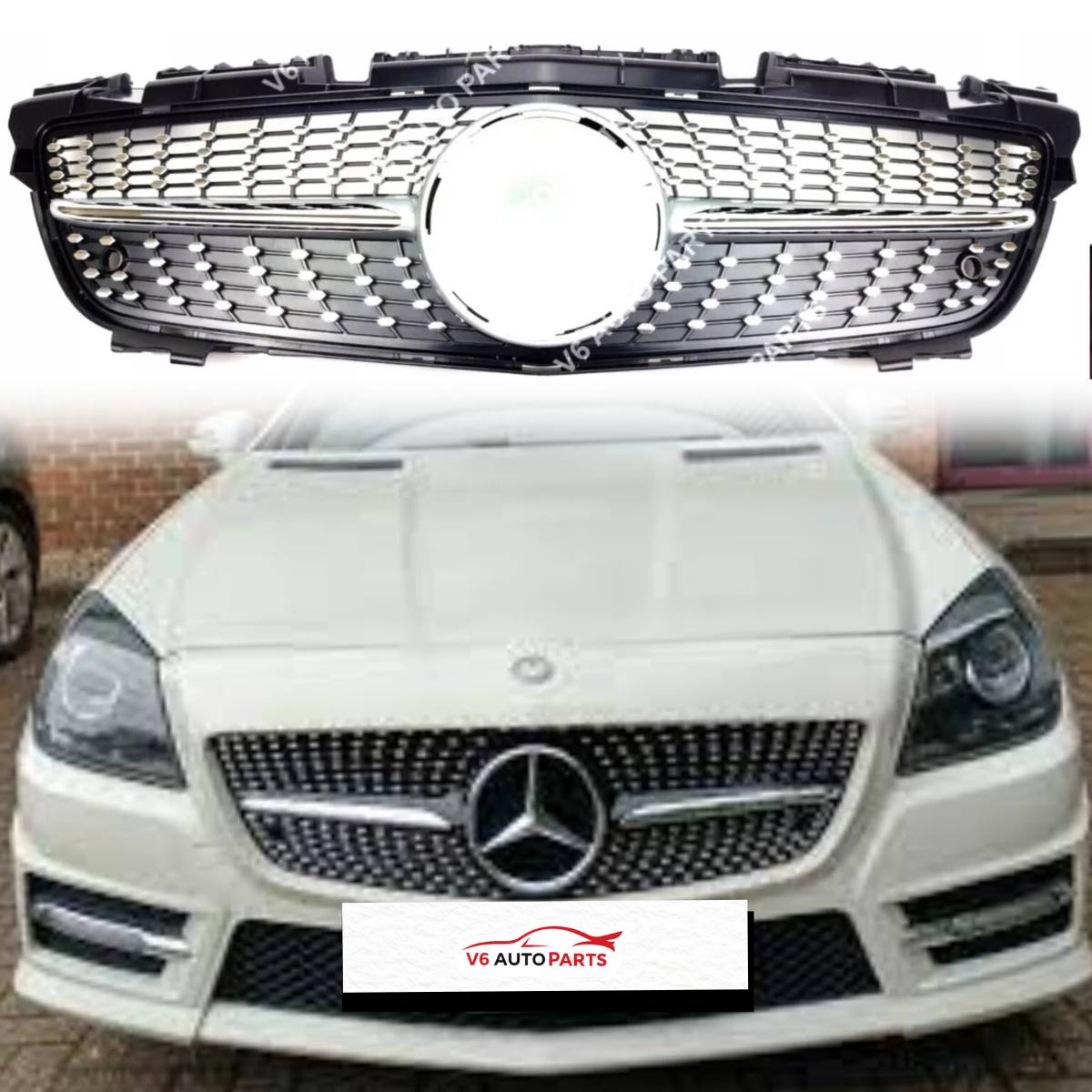 For Mercedes SLK R172 Diamond Chrome Grille (2011–2016 SLK55/SLK200 Pre-Facelift)