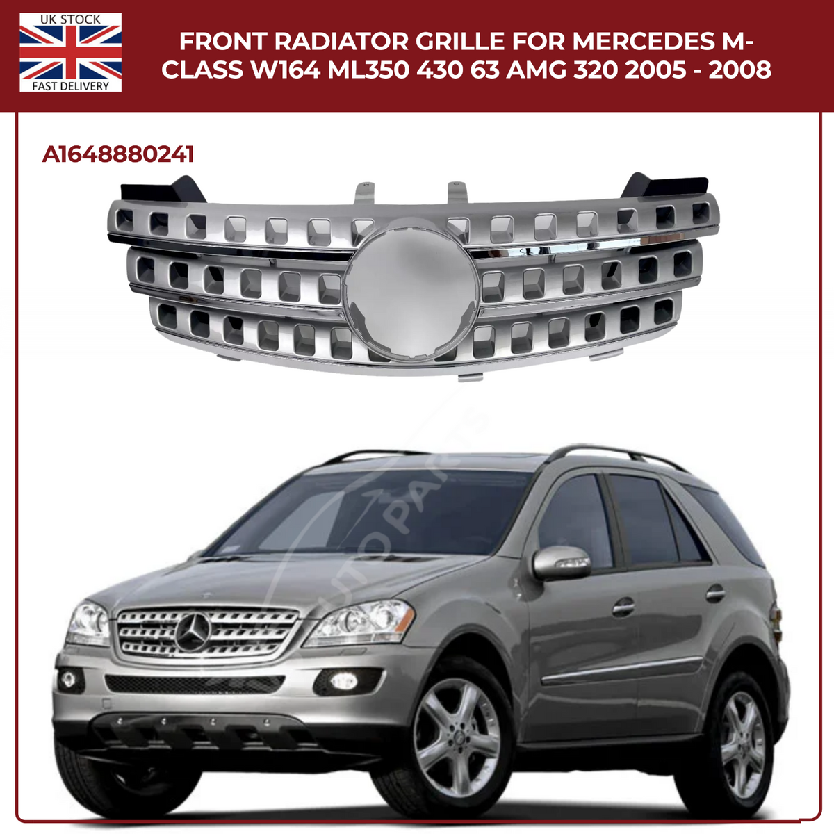 Front Radiator 7-Hole Chrome Grille – Mercedes-Benz M-Class W164 (2005–2008)