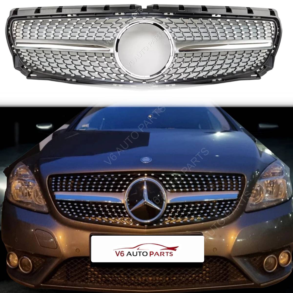 For Mercedes Benz B‑Class W246 Front Bumper Chrome Diamond Grille – Fits B180 & B250 (2011–2014)