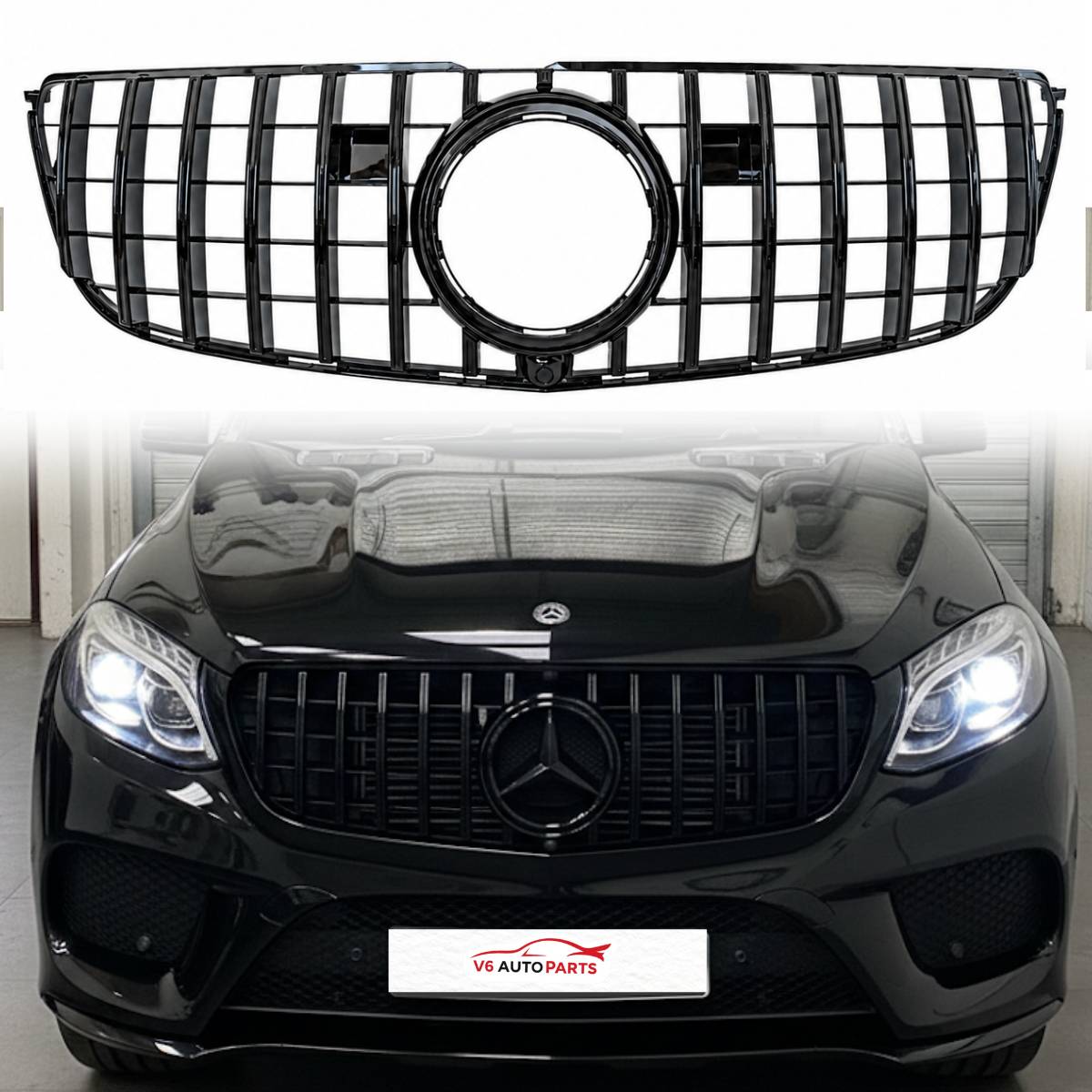 Front Bumper Gloss Black GT Grille – Mercedes GLS-Class X166 (2016–2019 AMG Distronic Style)