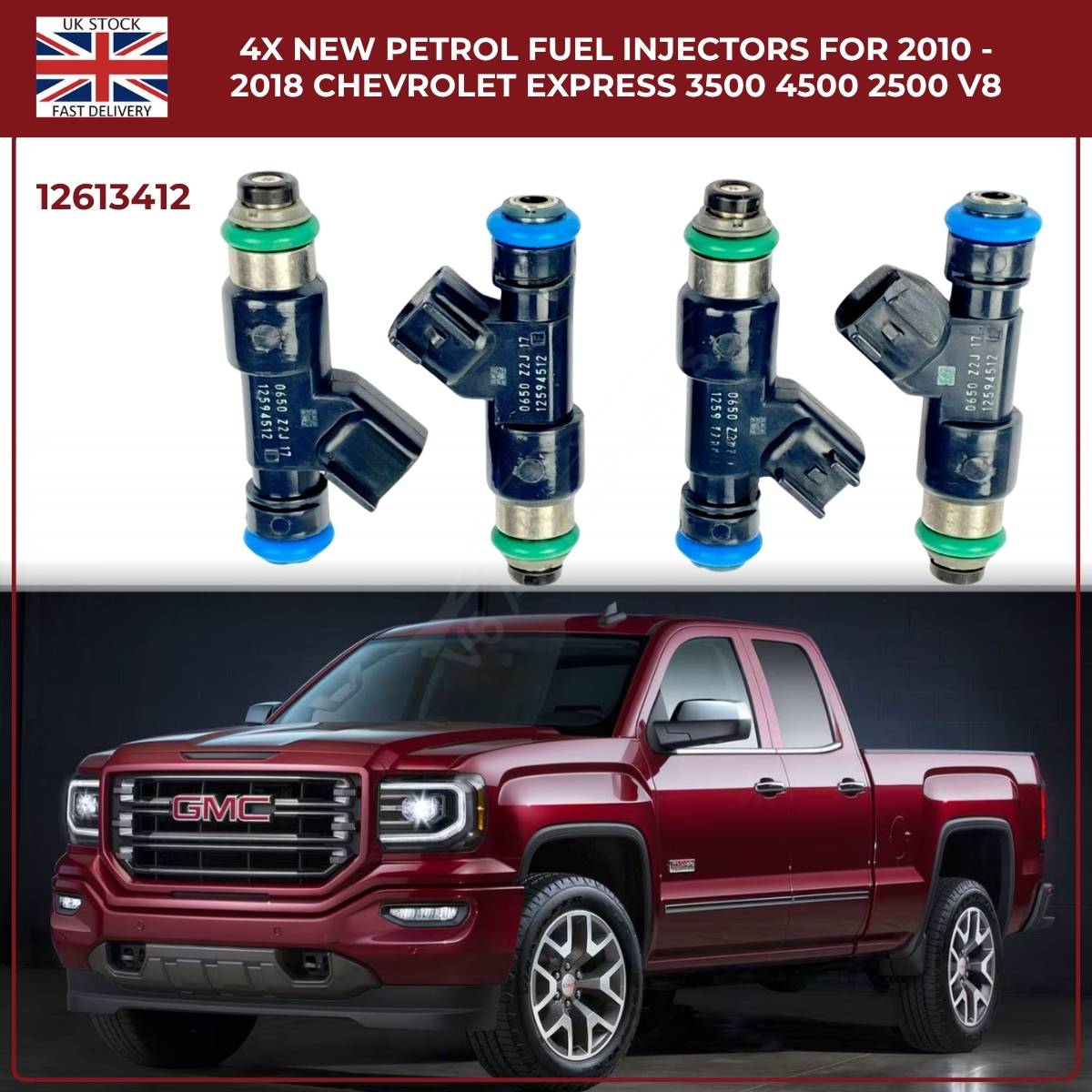 4× Fuel Injectors 12613412 – Fits 2010–2013 Chevrolet Suburban 2500 HD 6.0L V8 Petrol