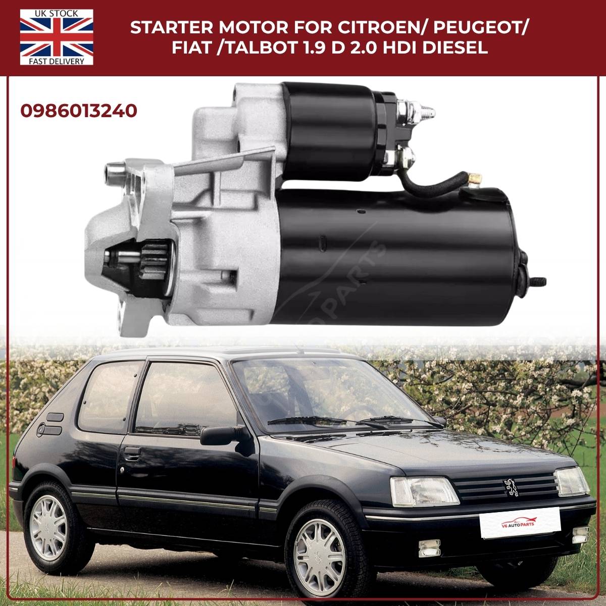 Starter Motor for Citroen / Peugeot / Fiat / Talbot – 1.9D & 2.0 HDI Diesel | Ref 0986013240