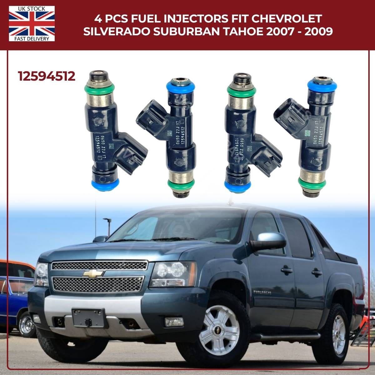4PCS Fuel Injectors 12594512 | Fits 2007–2009 Chevrolet Silverado, Suburban & Tahoe 5.3L V8 Petrol/Flex Fuel