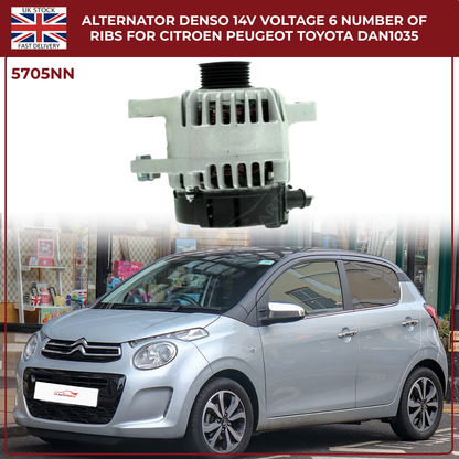 Alternator 14V 70A – 6 Rib Pulley – Citroën C1, Peugeot 107/108, Toyota Aygo – DAN1035