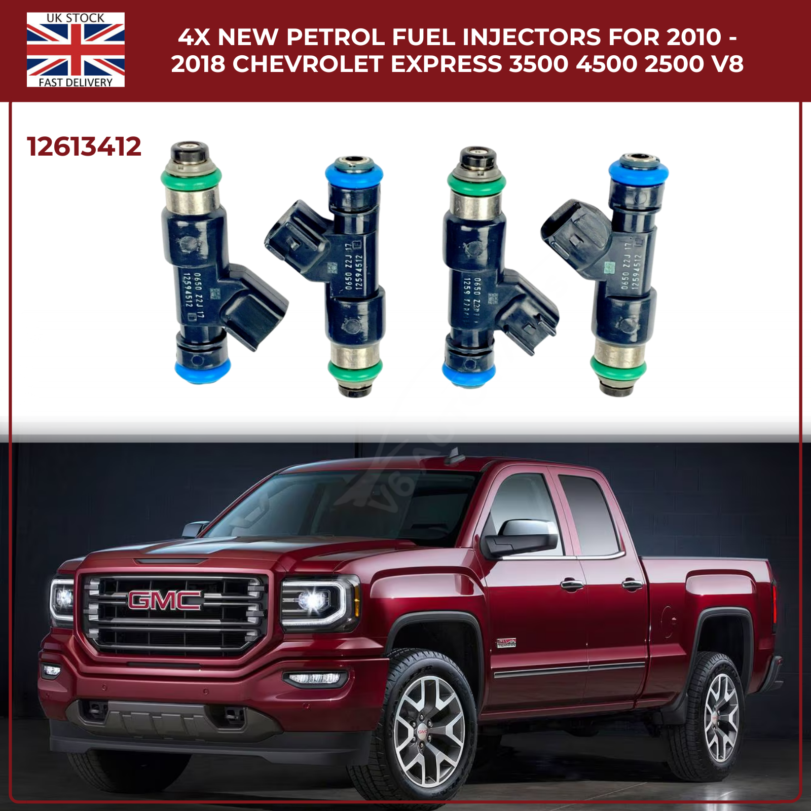 4× Fuel Injectors 12613412 – Fits 2010–2013 Chevrolet Suburban 2500 HD 6.0L V8 Petrol
