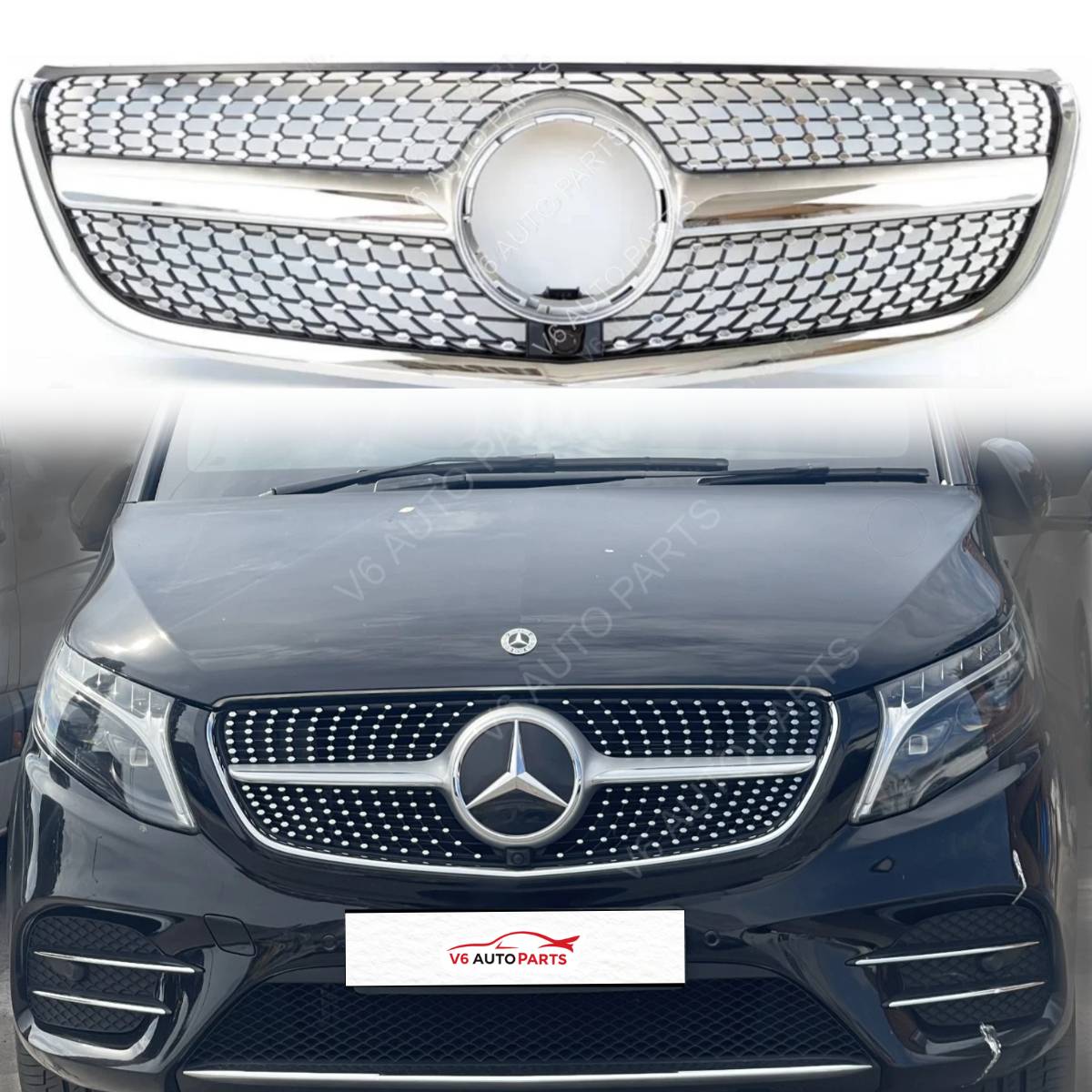 For Mercedes Vito W447 Chrome Diamond Front Bumper Grille (2014‑2023, 110/114/116 CDI)