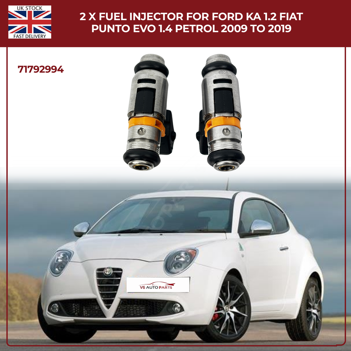2× Fuel Injectors 71792994 – Fits 2009–2019 Ford Ka 1.2 & Fiat Punto Evo 1.4 Petrol