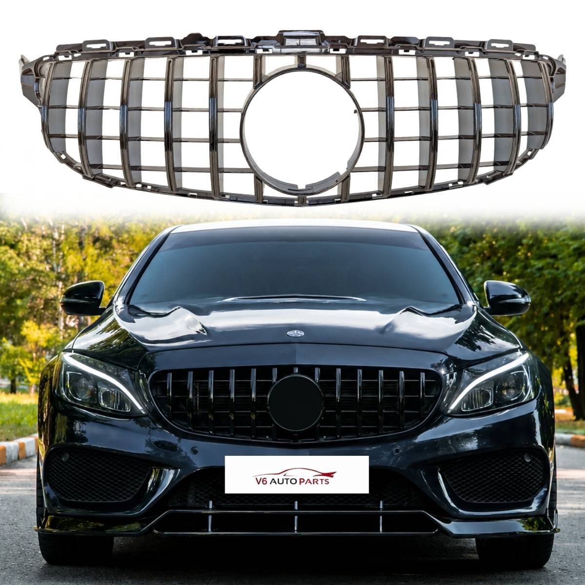 Mercedes Benz C-Class A205 C200d / C300 (2016–2018) Front Radiator Gloss Black Grille – Premium Replacement
