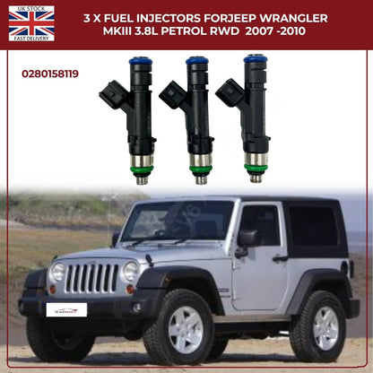 3x Fuel Injectors 0280158119 – Fits 2007–2010 Jeep Wrangler MKIII 3.8L Petrol RWD | OE Replacement
