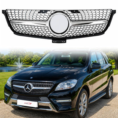 For Mercedes M‑Class W166 ML300/320/400 Front Radiator Grille (2012–2016) – Diamond Chrome