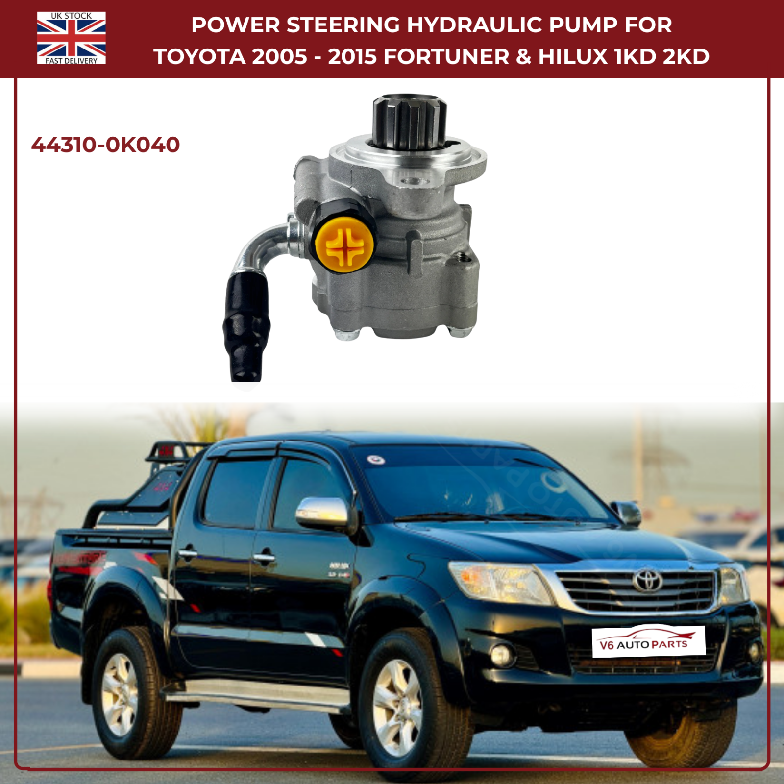 POWER STEERING HYDRAULIC PUMP FOR TOYOTA FORTUNER & HILUX 1KD 2KD 2005 To 2015