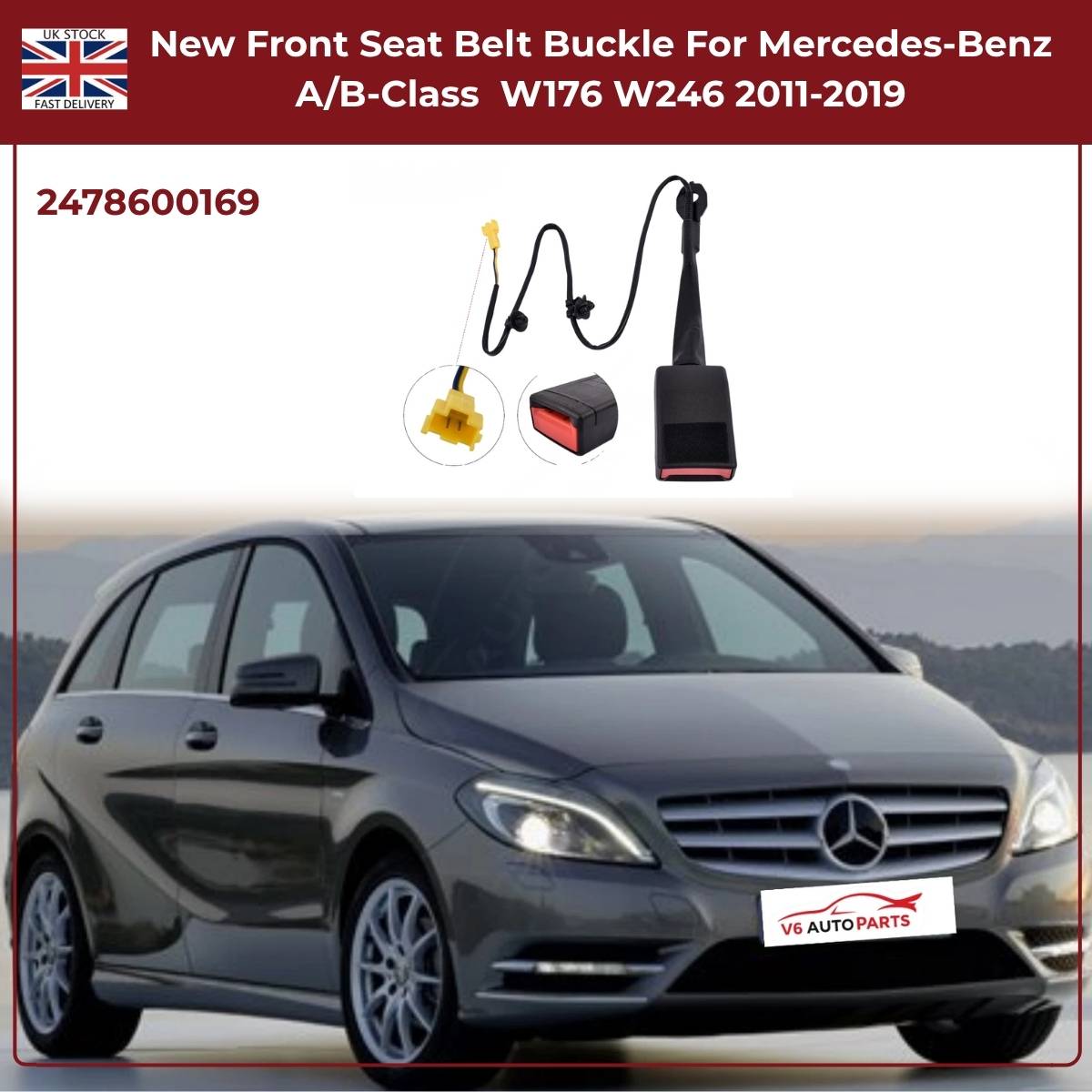 Front Seat Belt Buckle — Mercedes-Benz A-Class W176 / B-Class W246 — OE A24786095039051