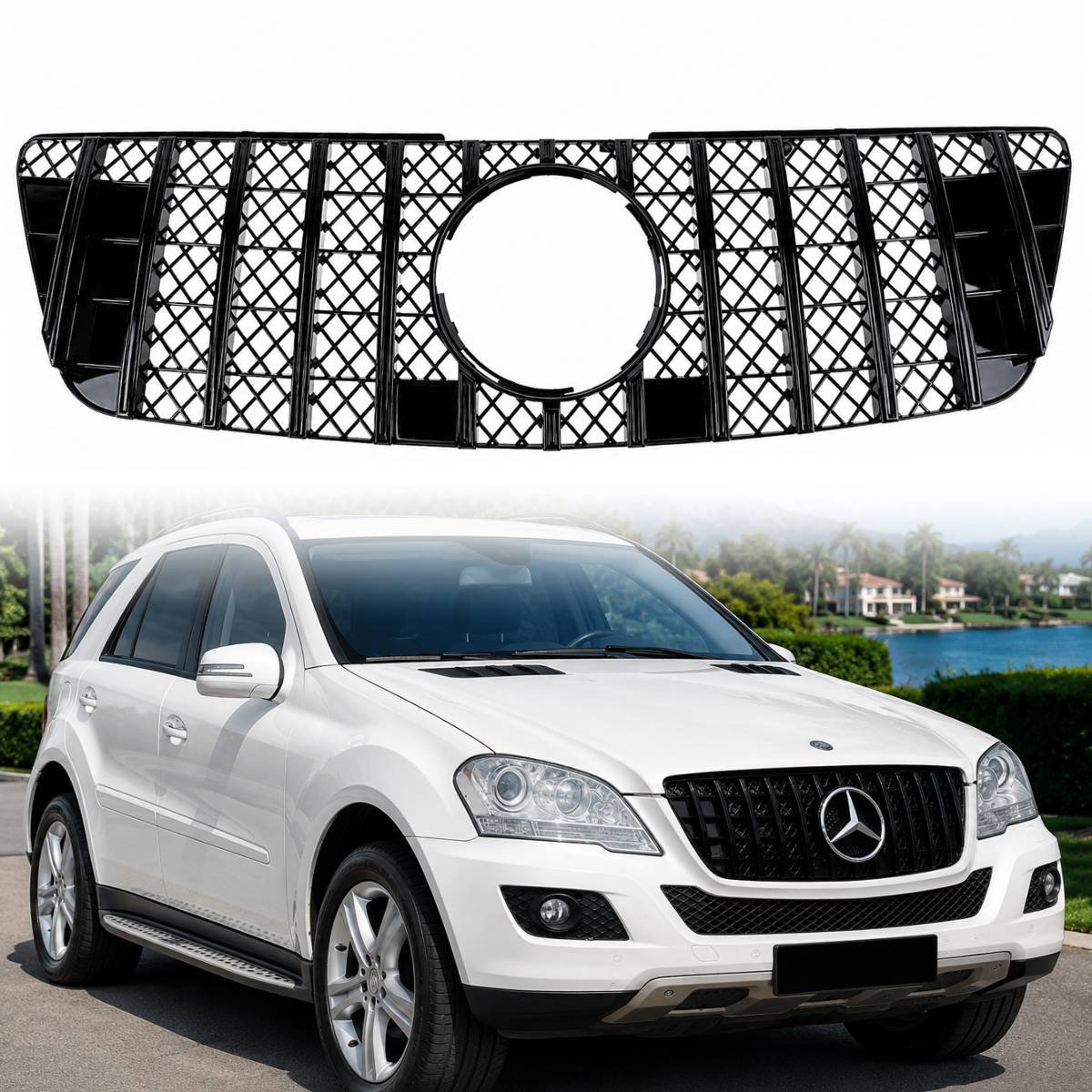 For Mercedes M-Class W164 Front GT Grille – Gloss Black (ML320/ML350/ML550, 2009–2012)