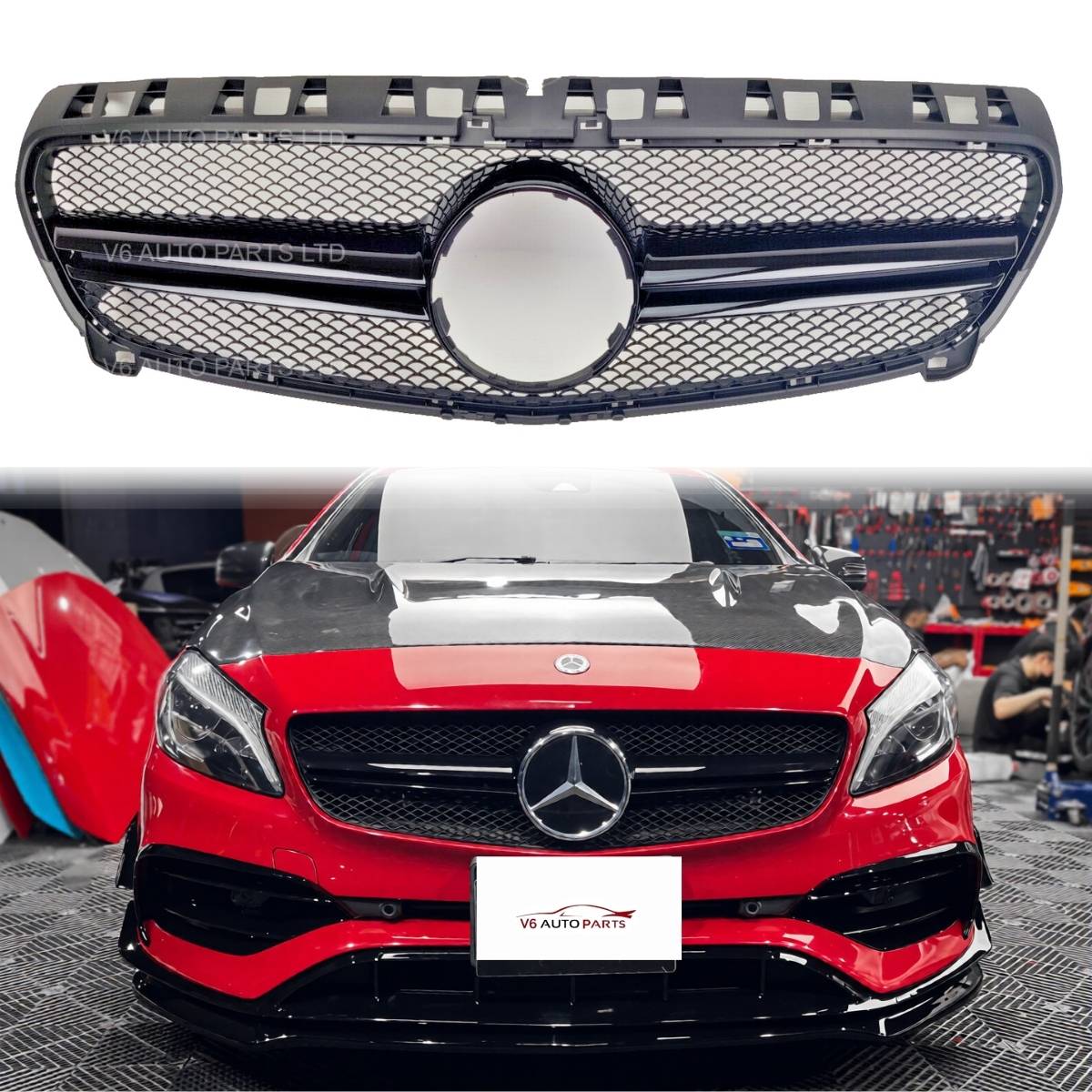 Schwarzer Kühlergrill vorne für Mercedes-Benz A-Klasse W176 A45 AMG 2012–2015 