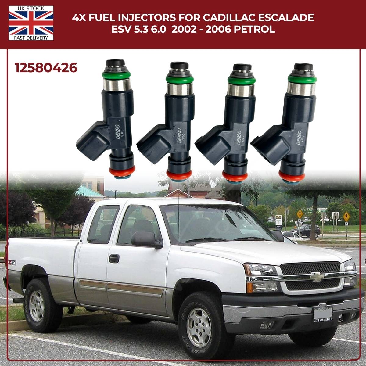 4× Fuel Injectors 12580426 – Fits 2002–2006 Cadillac Escalade ESV 5.3L & 6.0L Petrol Flex Fuel