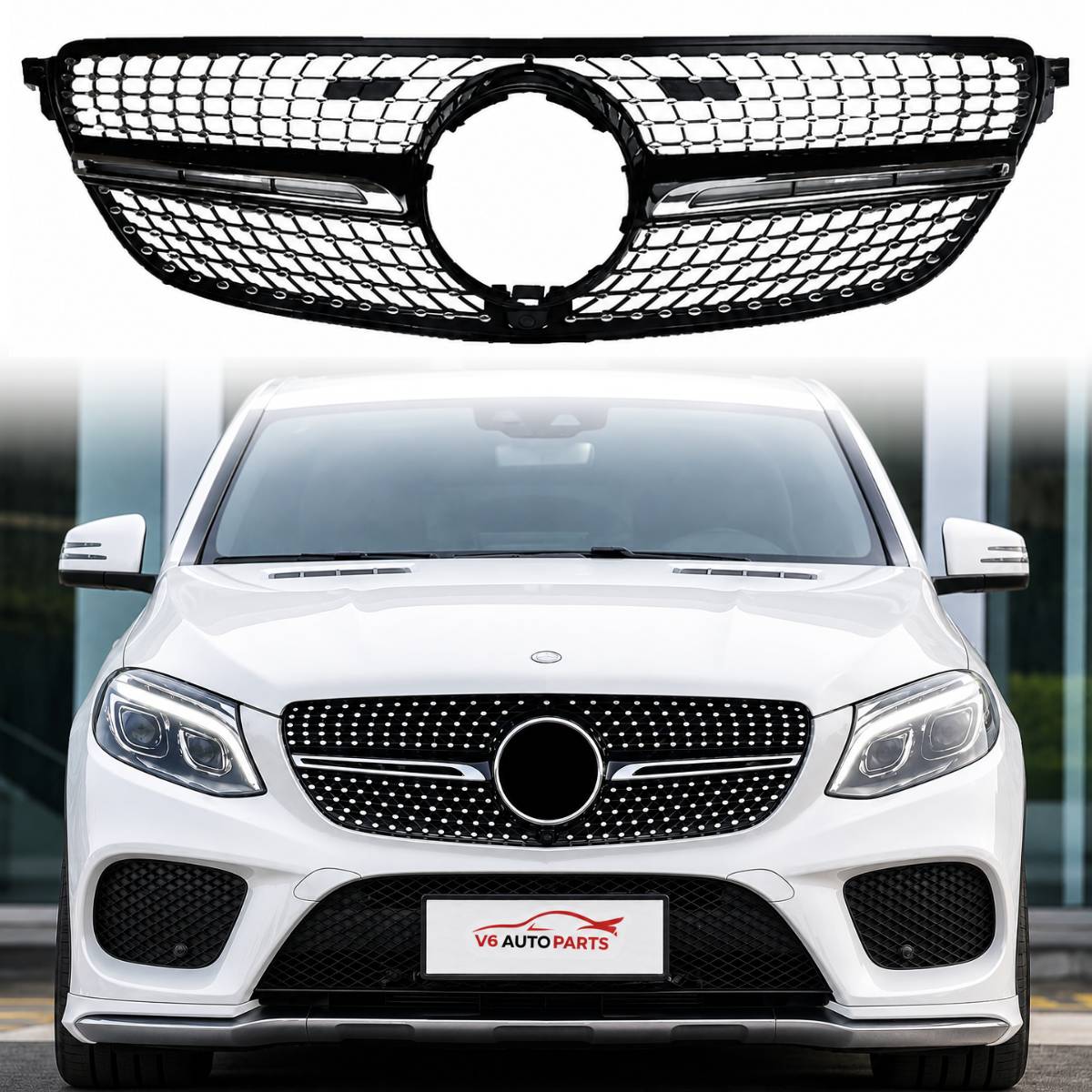 Front Radiator AMG Diamond Style Black on Chrome Fin Grille – Fits Mercedes-Benz GLE-Class W292/C292 (2015–2018)