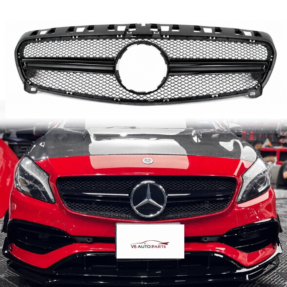 For Mercedes-Benz A-Class W176 Front Bumper AMG Sport Grille – Gloss Black (A45, A180, 2012–2015)