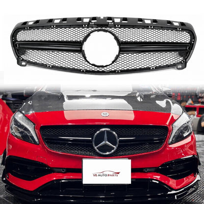 For Mercedes-Benz A-Class W176 Front Bumper AMG Sport Grille – Gloss Black (A45, A180, 2012–2015)