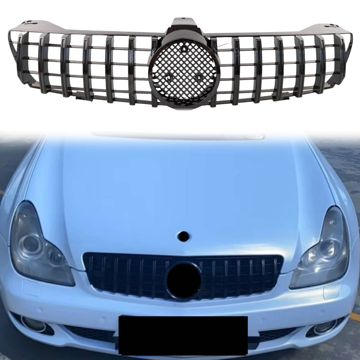 For Mercedes CLS-Class W219 GT Front Grille – Gloss Black Radiator Grill Upgrade (2005–2008)