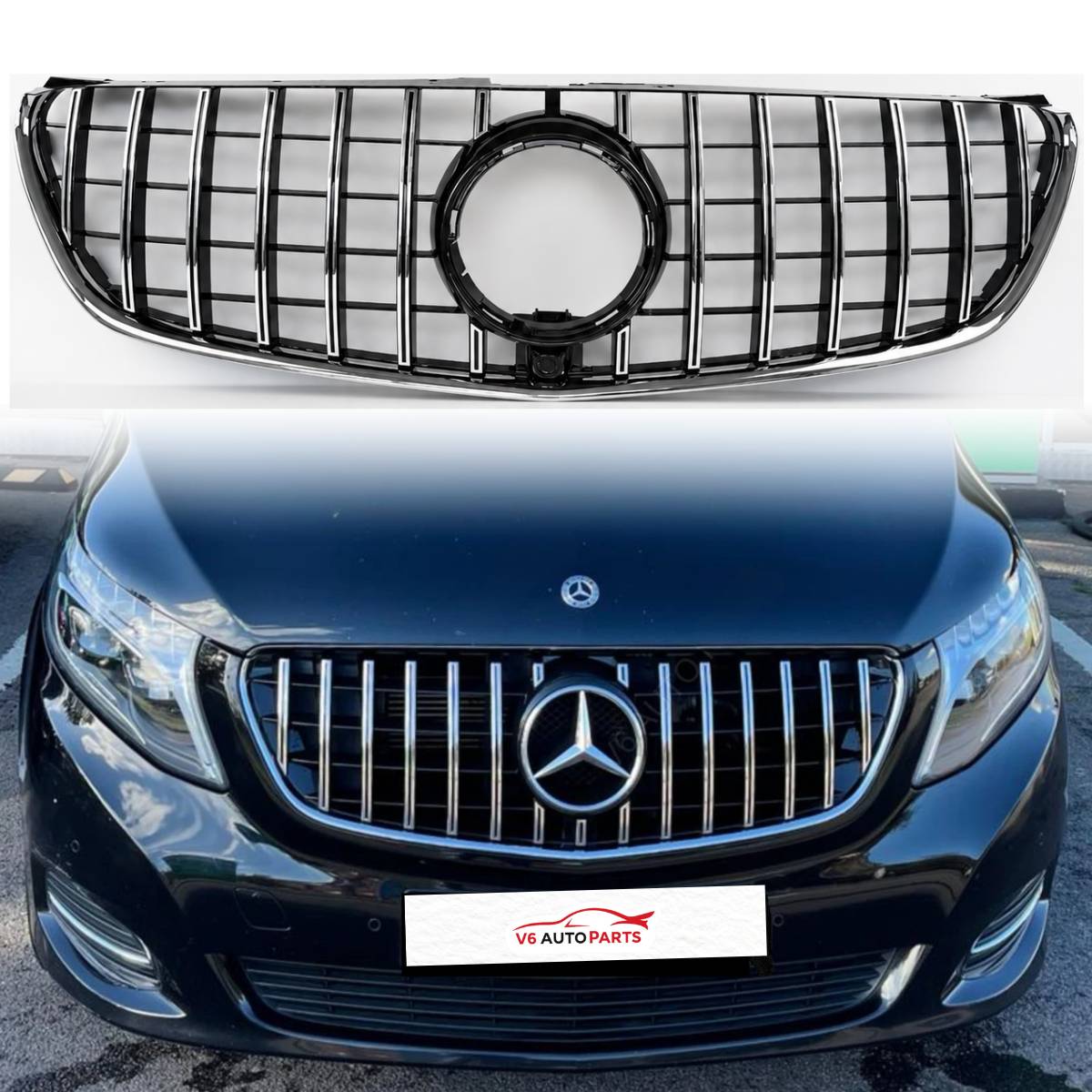 For Mercedes V-Class V250/V260 GT Grille – Black Slats Chrome Panamericana (2015–2023)