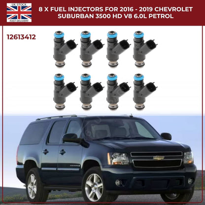 8x Fuel Injectors | OEM 12613412 | Fits 2016–2019 Chevrolet Suburban 3500 V8 6.0L Petrol