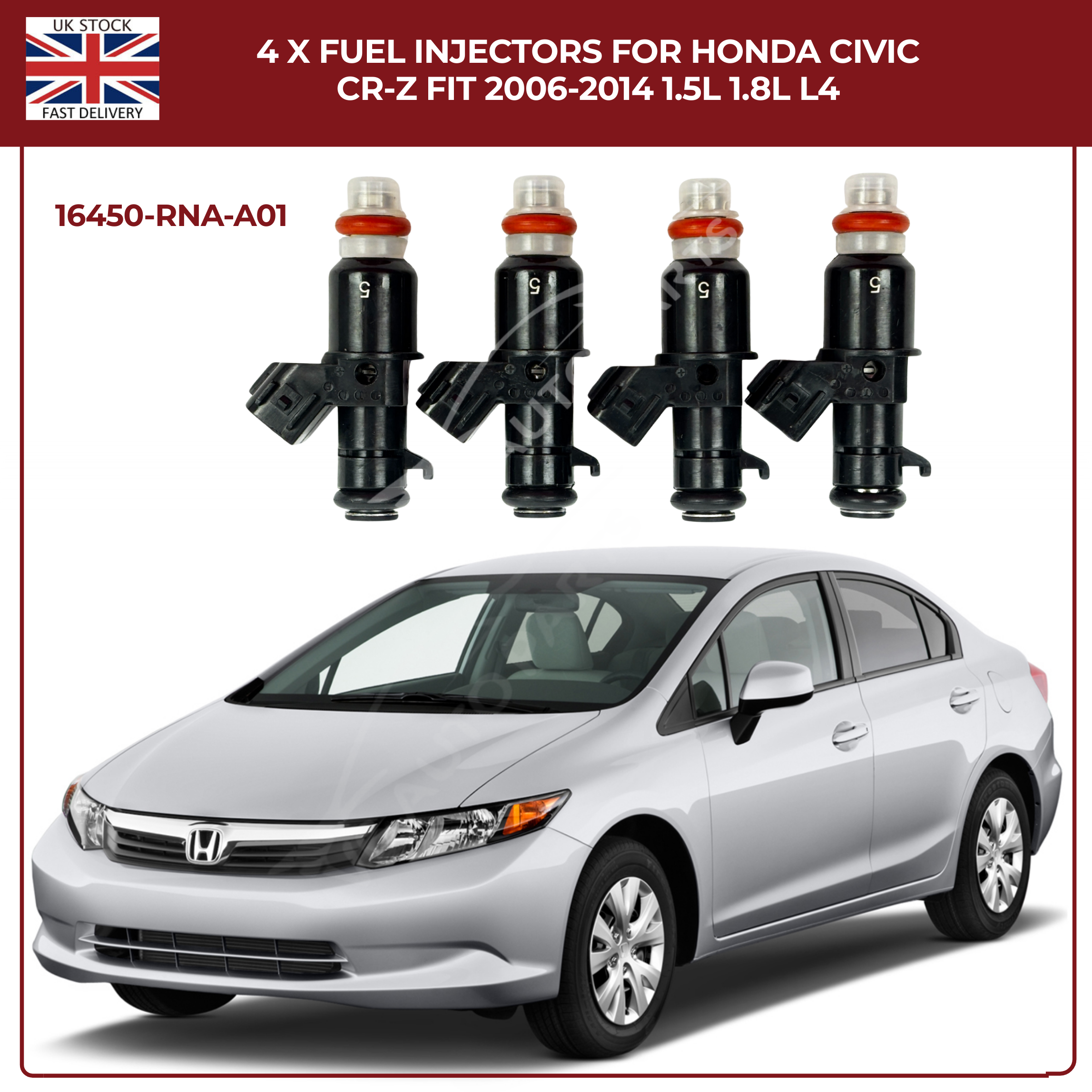 4 x FUEL INJECTORS FORFuel Injector Set (4pcs) – OEM 16450-RNA-A01 | Fits Honda Civic, CR-Z, Fit/Jazz 2006–2014 | 1.5L & 1.8L L4 EnginesHONDA CIVIC CR-Z FIT 2006-2014 1.5L 1.8L L4
