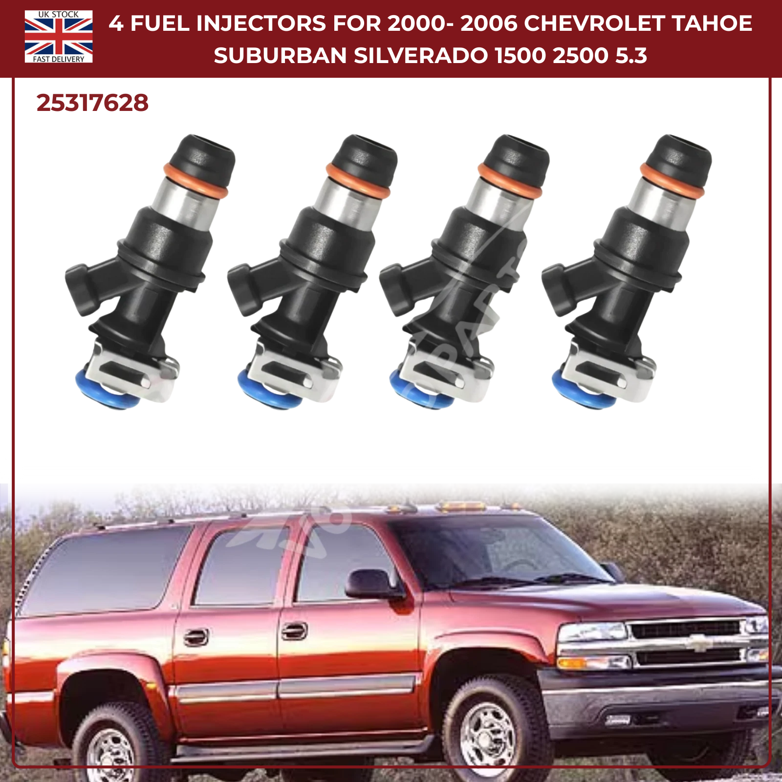 4x25317628 New Fuel Injectors For 1999 To 2006 Chevrolet Silverado 2500 3500 25317628