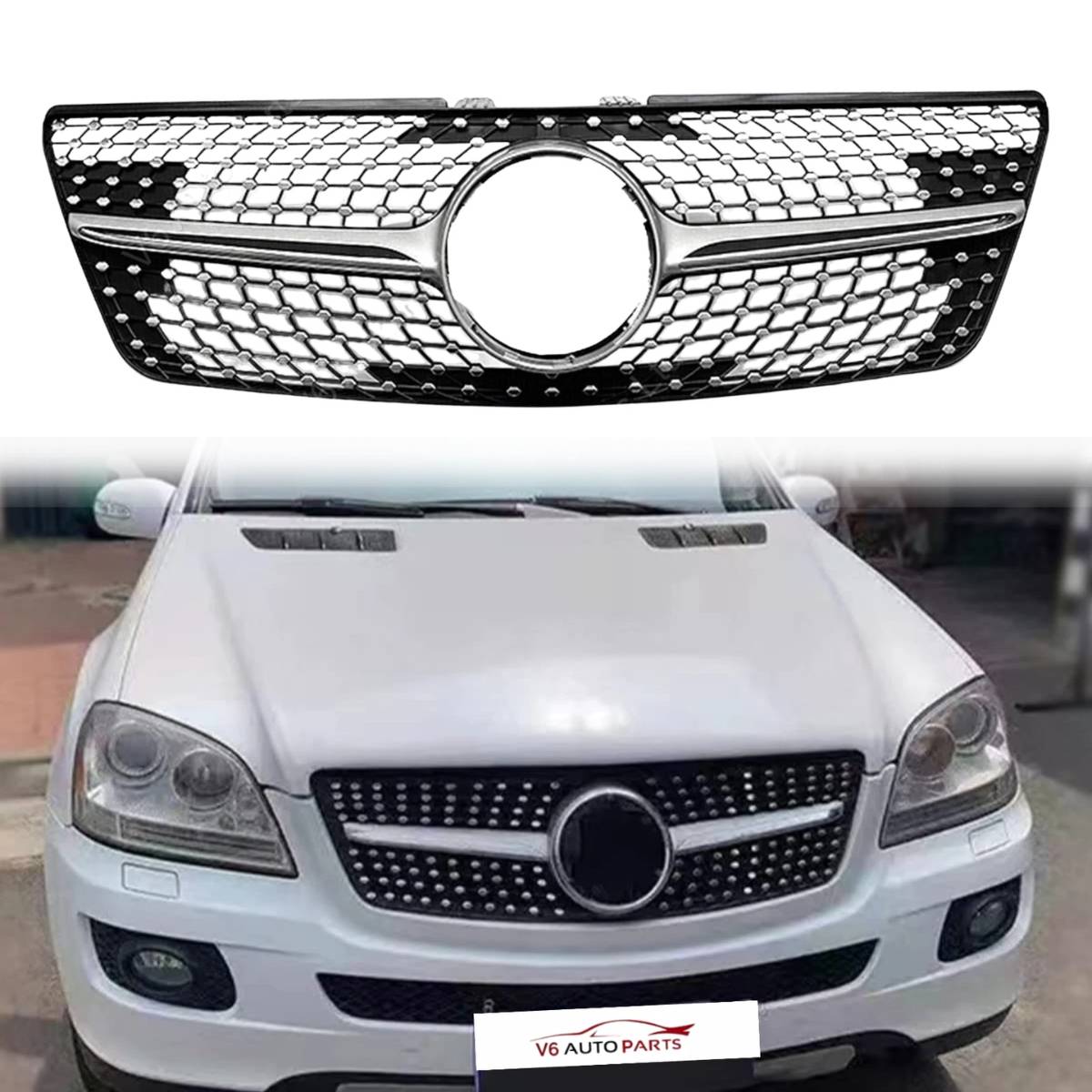 For Mercedes M-Class W164 Front Radiator Diamond Chrome Grille (2009–2012 ML320)