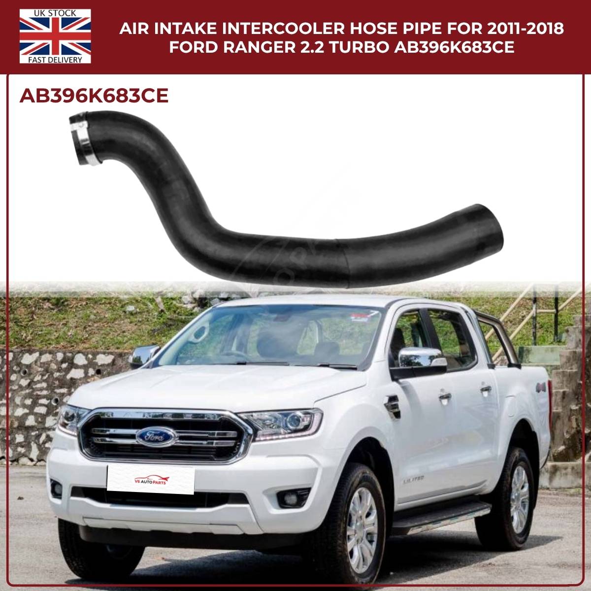 Black Intercooler Turbo Air Intake Hose Pipe – Fits Ford Ranger 2.2 TDCi (2011–2018) AB396K683CE
