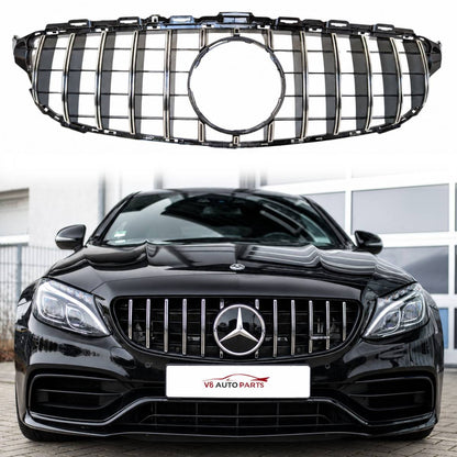 Mercedes-Benz C-Class C205 GT Panamericana Front Radiator Grille (2015–2018, Chrome, No Camera Hole)