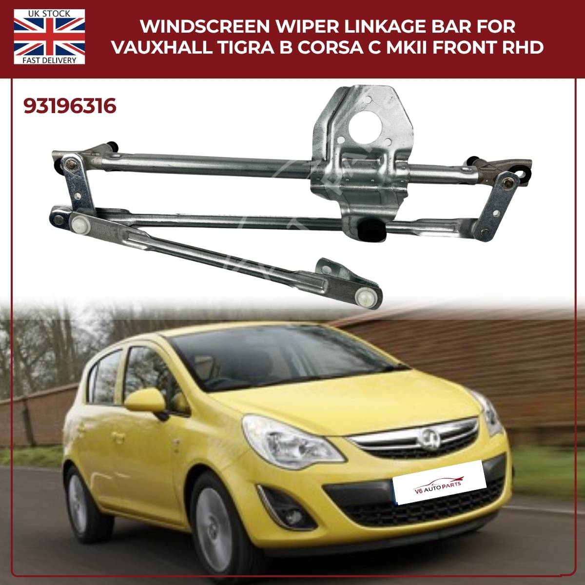 Front Windscreen Wiper Linkage Mechanism Arm for Vauxhall Corsa C Mk2 2000–2006 (Front Wiper Linkage 93196316)