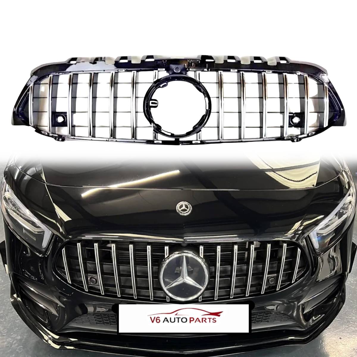 Mercedes‑Benz A‑Class W177/V177  Chrome Slats  GT Panamericana Front Radiator Grille – Fits A180, A200 (2018‑2023, Facelift, AMG Line)