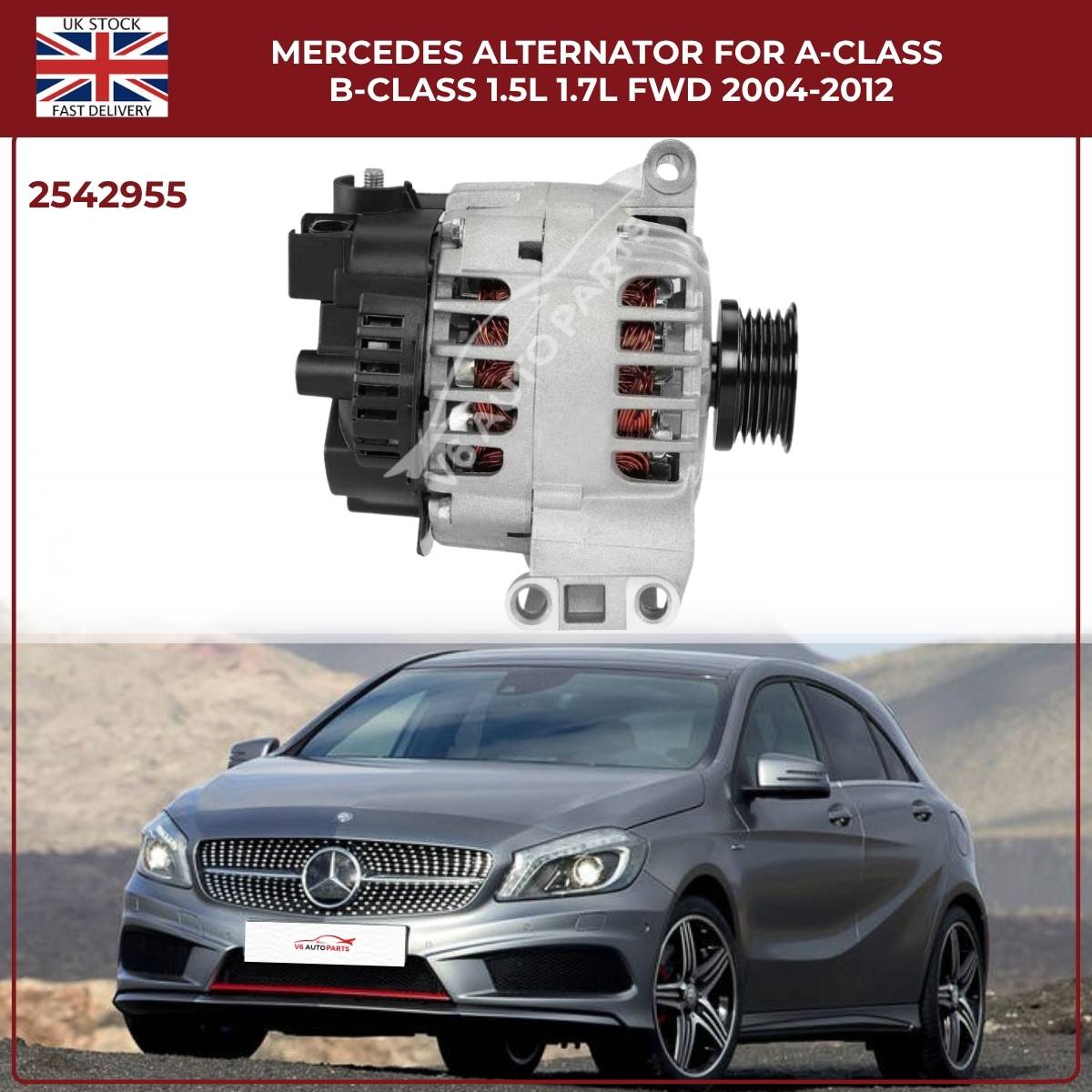 Mercedes Alternator SG9B121 / 2542955 — A-Class W169 & B-Class W245 1.5L / 1.7L Petrol FWD (2004–2012)