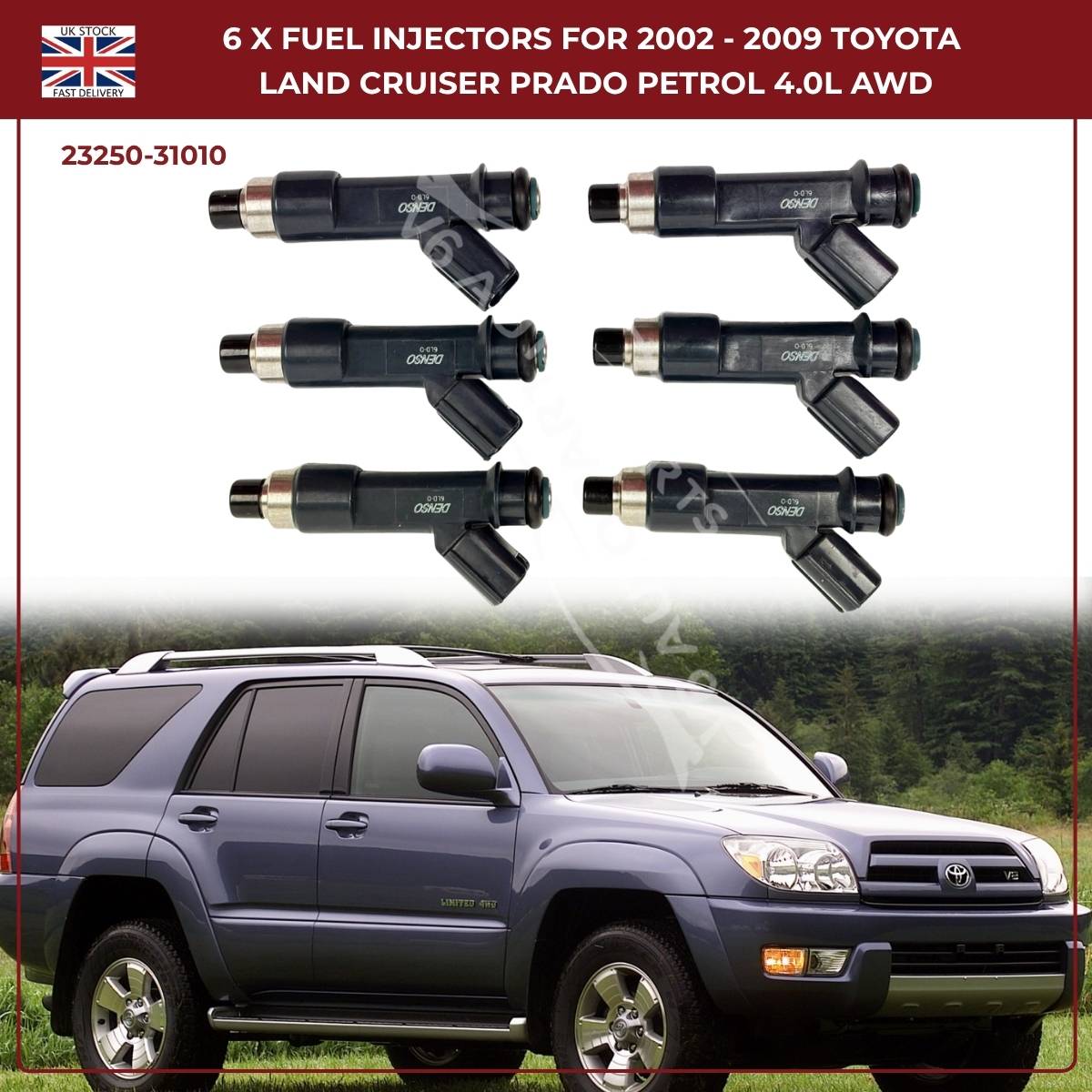 6x Fuel Injector Set 23250-31010 – Fits 2002–2009 Toyota Hilux Surf 4.0L V6 Petrol AWD/RWD