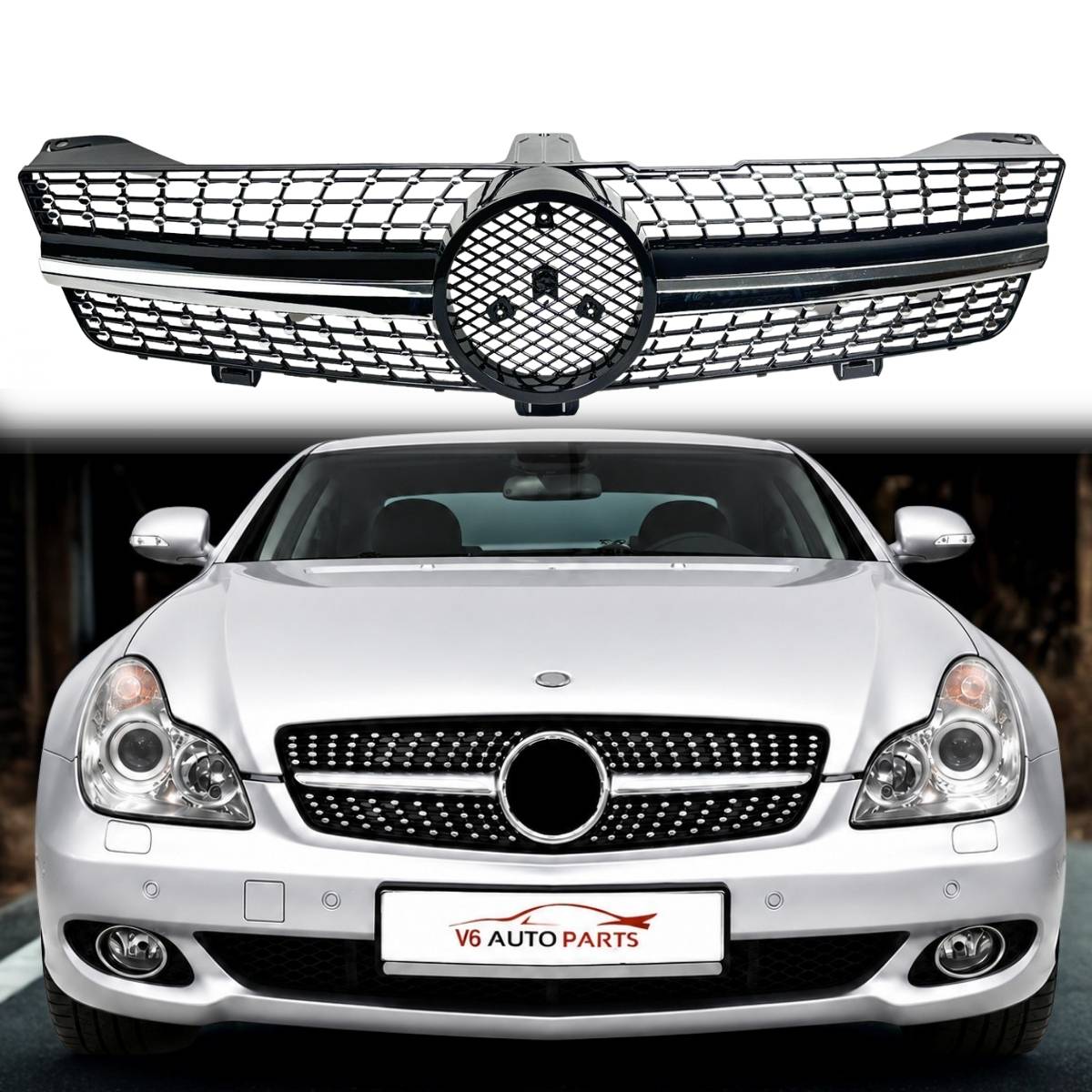For Mercedes Benz CLS-Class C219 Front Bumper Diamond Chrome Grille (2008–2010 | CLS200, CLS280, CLS320, CLS350, CLS500, CLS63 AMG)