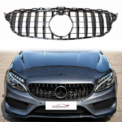 Frontstoßstangengrill in glänzendem Schwarz für Mercedes Benz C-Klasse W205 C250 GT-R Panamerica 2014–2018 