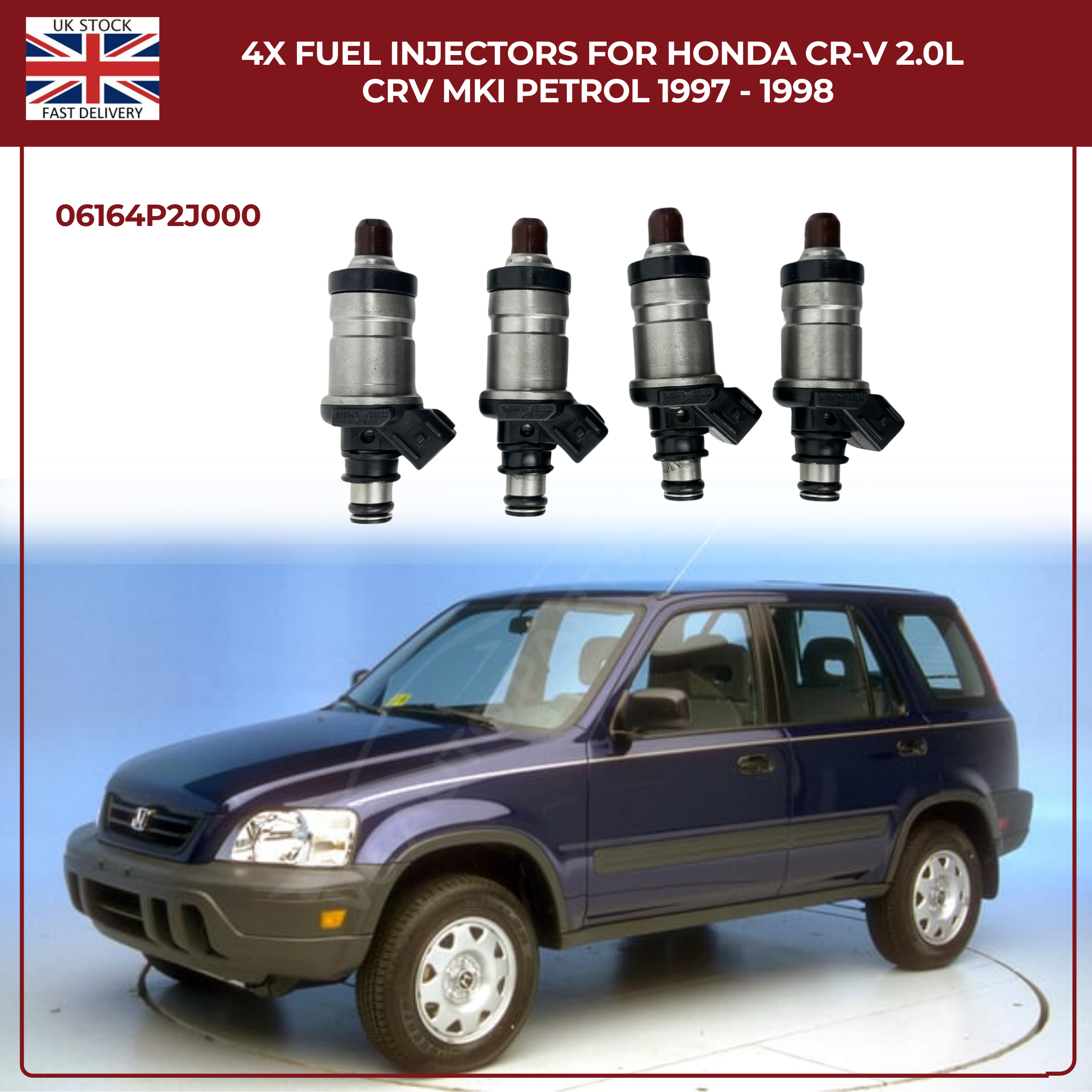 4x Fuel Injectors for Honda CR‑V 2.0L MK1 (1997‑1998) | OEM 06164‑P2J‑000