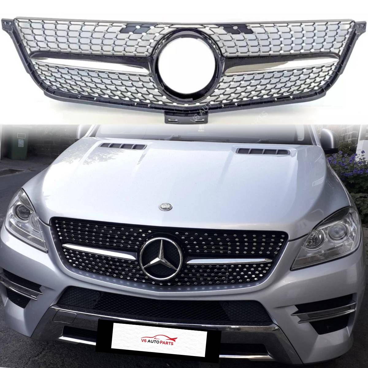 116B Kühlergrill vorne für Benz X166 M-Klasse 2012–2015, Diamant ML63, Schwarz 