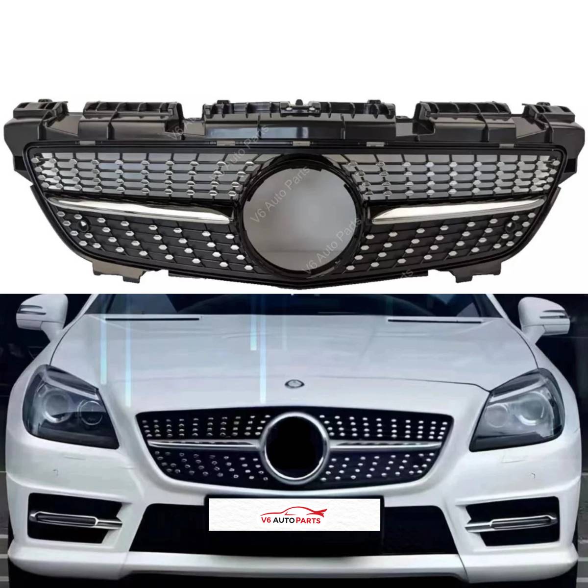 Schwarzer Frontstoßstangengrill für 2011–2016 Mercedes-Benz R172 SLK-Klasse R172 55 AMG-Stil 